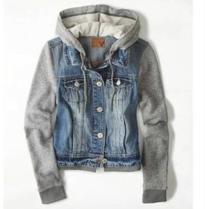 AE Denim Jean Vested Hoodie Jacket - Large